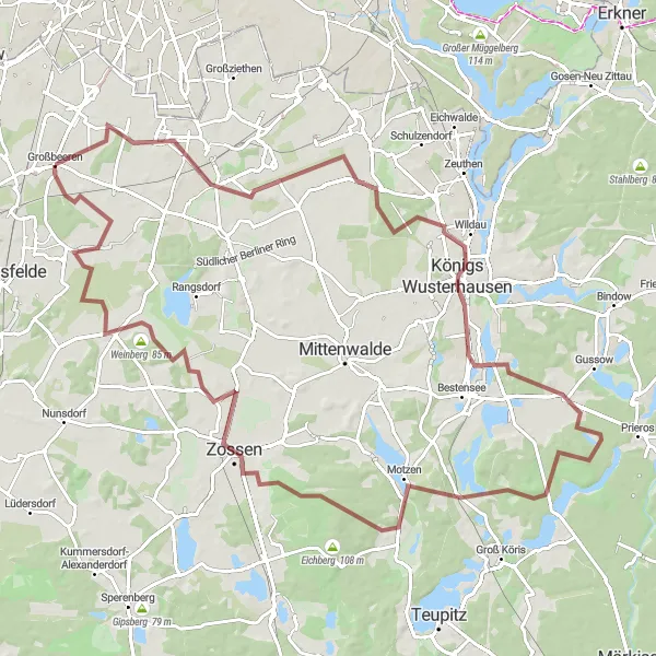 Map miniature of "Brandenburg Exploration" cycling inspiration in Brandenburg, Germany. Generated by Tarmacs.app cycling route planner