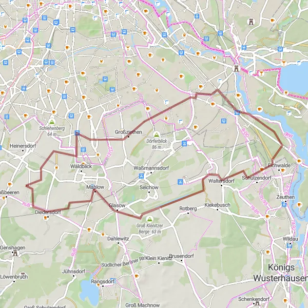 Karten-Miniaturansicht der Radinspiration "Gravel-Tour durch die ländliche Umgebung" in Brandenburg, Germany. Erstellt vom Tarmacs.app-Routenplaner für Radtouren