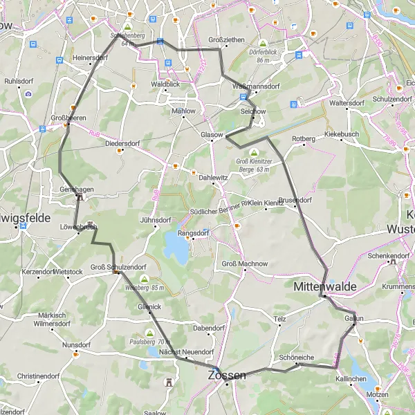 Map miniature of "Berlin Lakes and Forest Tour" cycling inspiration in Brandenburg, Germany. Generated by Tarmacs.app cycling route planner