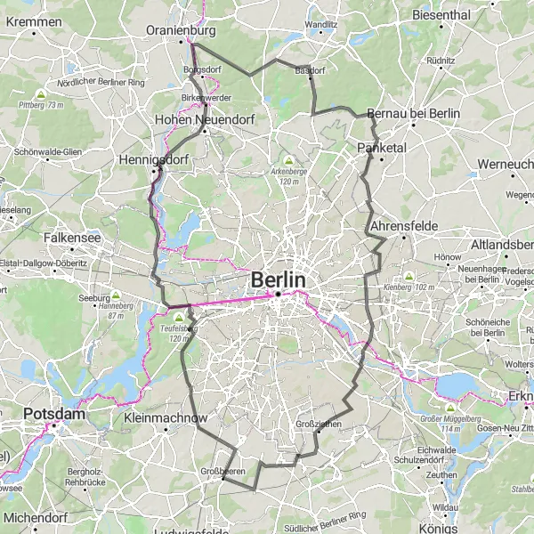 Map miniature of "The Ultimate Road Cycling Adventure" cycling inspiration in Brandenburg, Germany. Generated by Tarmacs.app cycling route planner