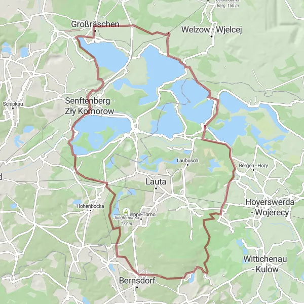 Map miniature of "Heart of Lusatia Gravel Ride" cycling inspiration in Brandenburg, Germany. Generated by Tarmacs.app cycling route planner