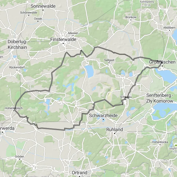 Map miniature of "Road Cycling Adventure to Lauchhammer-Ost" cycling inspiration in Brandenburg, Germany. Generated by Tarmacs.app cycling route planner