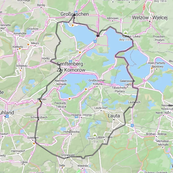 Map miniature of "Lieske and Schwarzbach Exploration" cycling inspiration in Brandenburg, Germany. Generated by Tarmacs.app cycling route planner