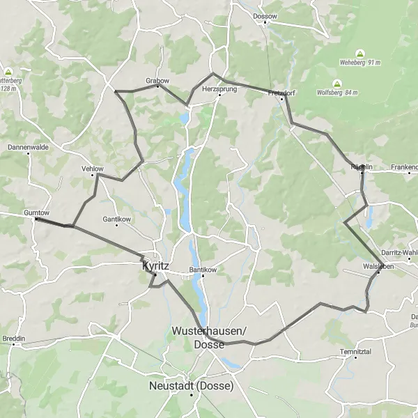 Map miniature of "Gumtow - Kyritz Loop" cycling inspiration in Brandenburg, Germany. Generated by Tarmacs.app cycling route planner