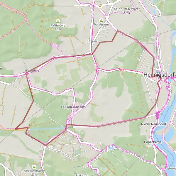 Map miniature of "Nieder Neuendorf and Bötzow Loop" cycling inspiration in Brandenburg, Germany. Generated by Tarmacs.app cycling route planner