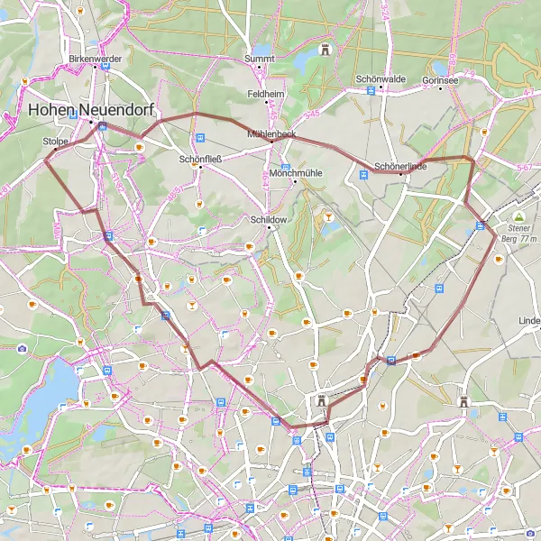 Map miniature of "Scenic Gravel Ride to Frohnau" cycling inspiration in Brandenburg, Germany. Generated by Tarmacs.app cycling route planner