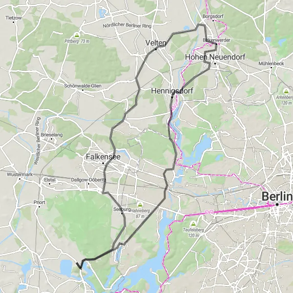 Karten-Miniaturansicht der Radinspiration "Auf den Spuren von Hohen Neuendorf nach Lindenhof" in Brandenburg, Germany. Erstellt vom Tarmacs.app-Routenplaner für Radtouren