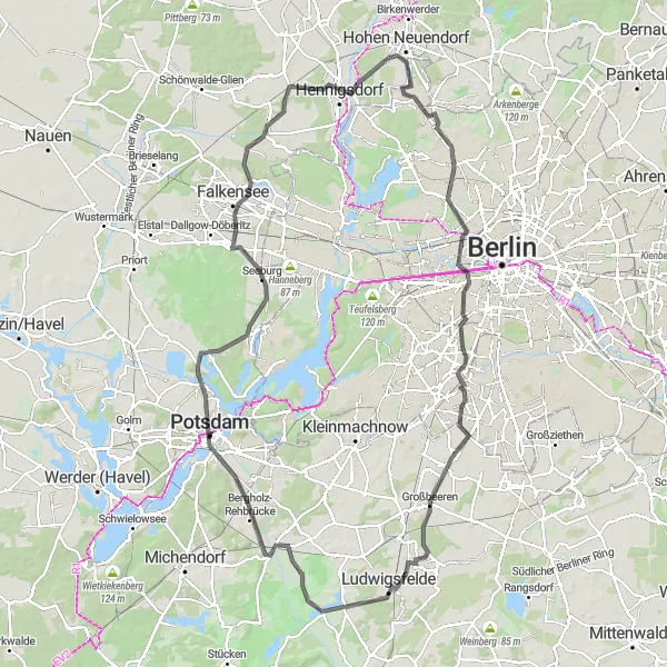 Map miniature of "Scenic Countryside Tour from Hohen Neuendorf to Potsdam" cycling inspiration in Brandenburg, Germany. Generated by Tarmacs.app cycling route planner