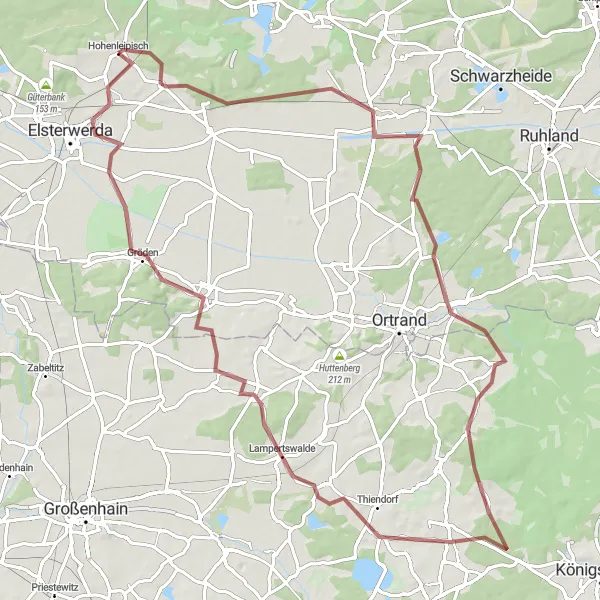 Map miniature of "Challenging Gravel Adventure" cycling inspiration in Brandenburg, Germany. Generated by Tarmacs.app cycling route planner