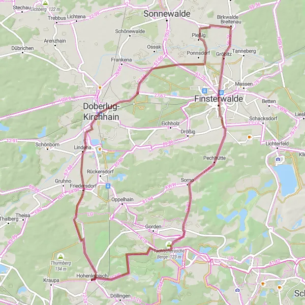 Karten-Miniaturansicht der Radinspiration "Radtour durch die Tschischerasche Berge" in Brandenburg, Germany. Erstellt vom Tarmacs.app-Routenplaner für Radtouren