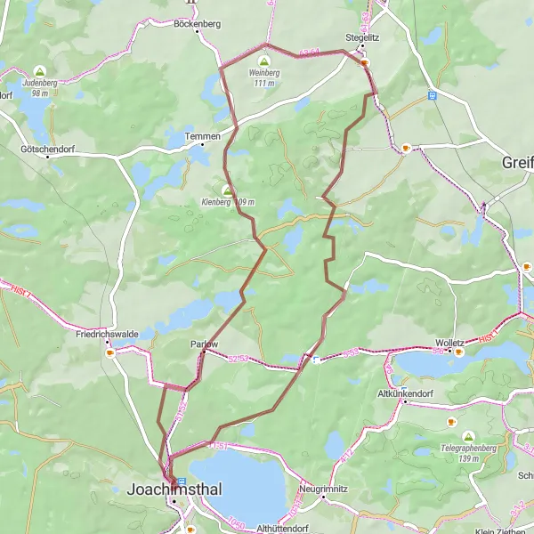 Karten-Miniaturansicht der Radinspiration "Abenteuer auf Schotterwegen" in Brandenburg, Germany. Erstellt vom Tarmacs.app-Routenplaner für Radtouren