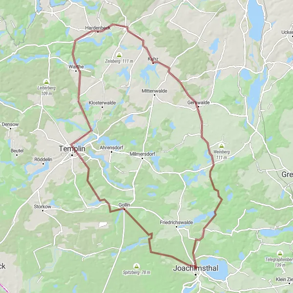 Map miniature of "Rural Beauty and Cultural Gems" cycling inspiration in Brandenburg, Germany. Generated by Tarmacs.app cycling route planner