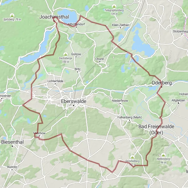 Map miniature of "The Oderberg Loop" cycling inspiration in Brandenburg, Germany. Generated by Tarmacs.app cycling route planner