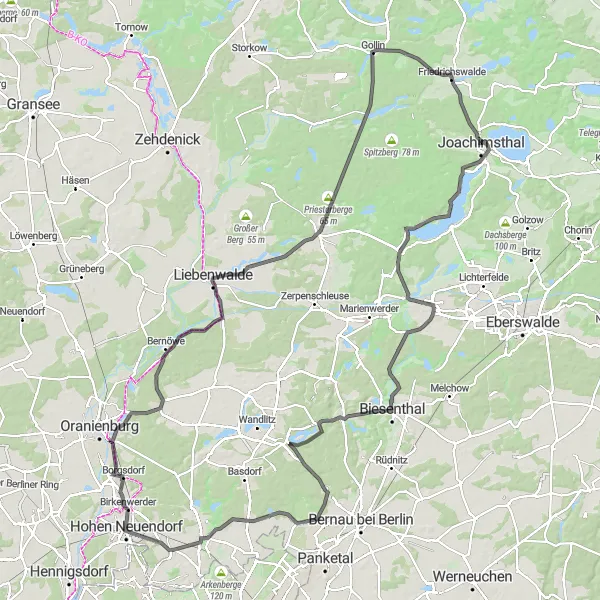 Map miniature of "Joachimsthal - Countryside and Lakes" cycling inspiration in Brandenburg, Germany. Generated by Tarmacs.app cycling route planner