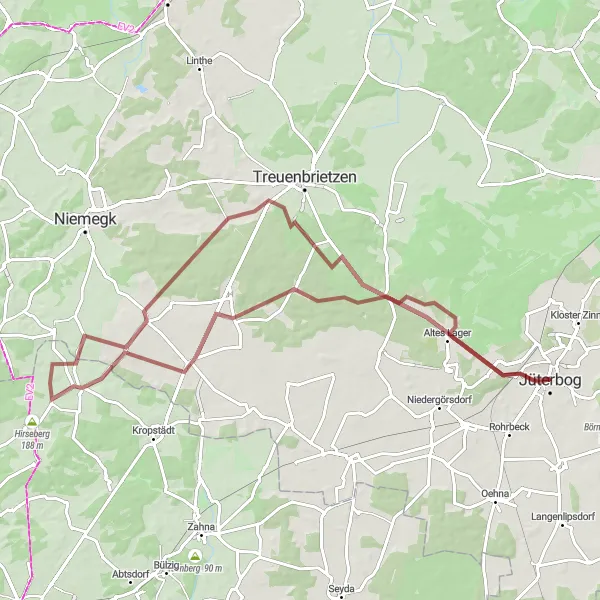 Karten-Miniaturansicht der Radinspiration "Abenteuerliche Schottertour nach Altes Lager" in Brandenburg, Germany. Erstellt vom Tarmacs.app-Routenplaner für Radtouren