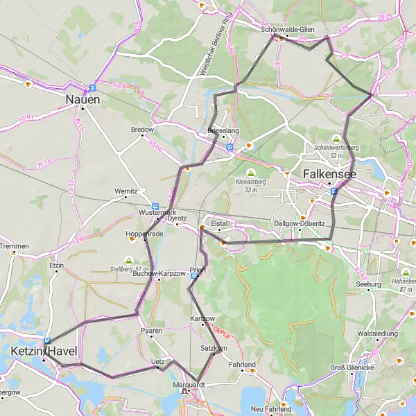 Map miniature of "Ketzin Explorer" cycling inspiration in Brandenburg, Germany. Generated by Tarmacs.app cycling route planner