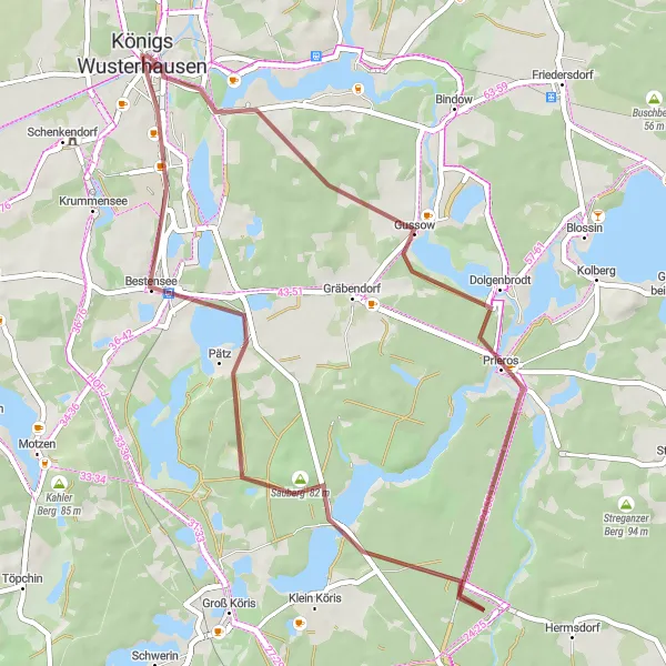 Map miniature of "Hidden Gems Gravel Tour" cycling inspiration in Brandenburg, Germany. Generated by Tarmacs.app cycling route planner