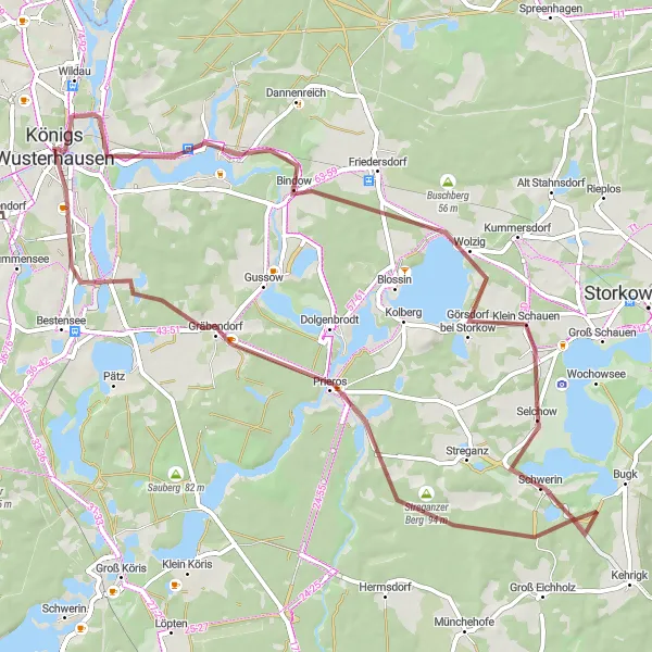 Map miniature of "The Weinberg Challenge" cycling inspiration in Brandenburg, Germany. Generated by Tarmacs.app cycling route planner