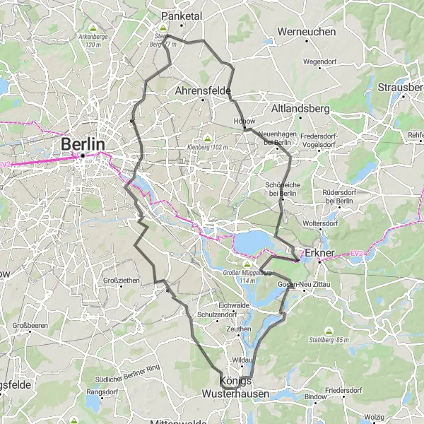 Map miniature of "Berlin and Beyond" cycling inspiration in Brandenburg, Germany. Generated by Tarmacs.app cycling route planner