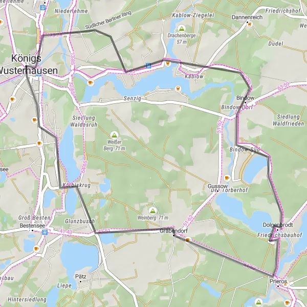 Map miniature of "Königs Wusterhausen Circuit" cycling inspiration in Brandenburg, Germany. Generated by Tarmacs.app cycling route planner