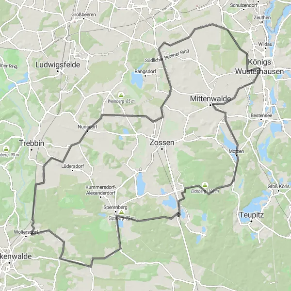 Map miniature of "King's Cycling Route" cycling inspiration in Brandenburg, Germany. Generated by Tarmacs.app cycling route planner