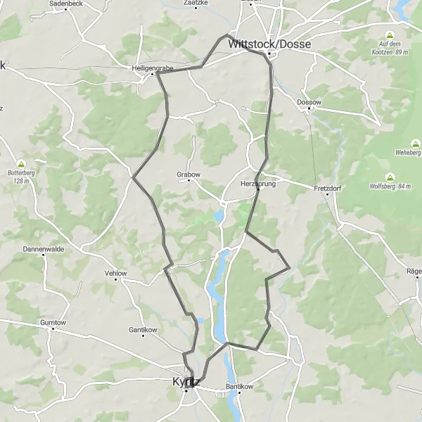 Karten-Miniaturansicht der Radinspiration "Rundweg um Kyritz" in Brandenburg, Germany. Erstellt vom Tarmacs.app-Routenplaner für Radtouren