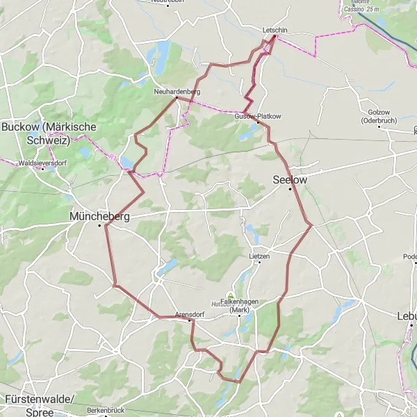 Map miniature of "Seelow and the Bunkers" cycling inspiration in Brandenburg, Germany. Generated by Tarmacs.app cycling route planner