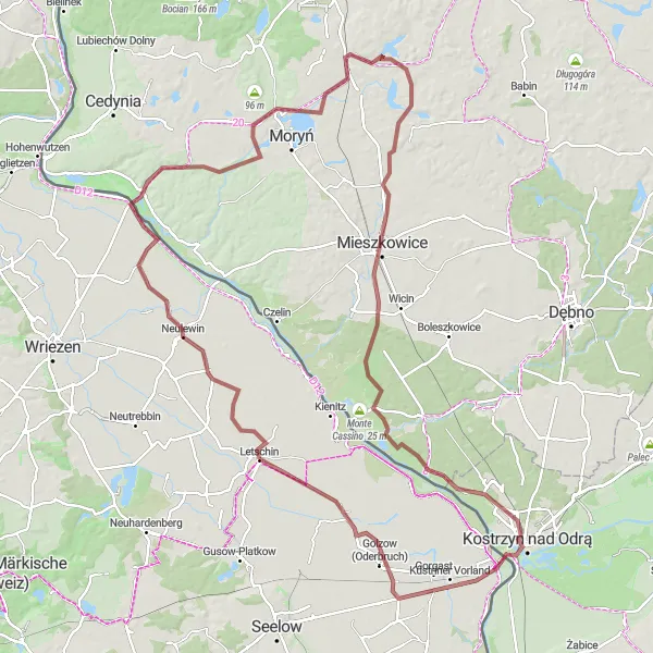 Karten-Miniaturansicht der Radinspiration "Abenteuerliche Gravel-Tour ab Letschin" in Brandenburg, Germany. Erstellt vom Tarmacs.app-Routenplaner für Radtouren