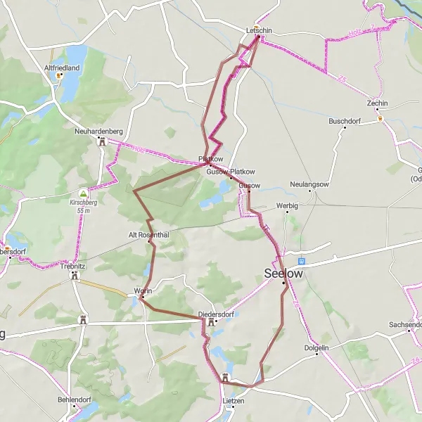 Map miniature of "Gusow-Platkow Loop" cycling inspiration in Brandenburg, Germany. Generated by Tarmacs.app cycling route planner