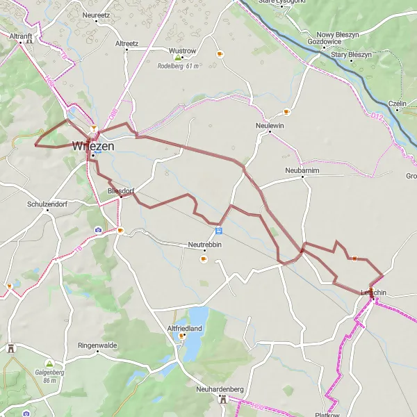 Map miniature of "The Gravel Escape" cycling inspiration in Brandenburg, Germany. Generated by Tarmacs.app cycling route planner