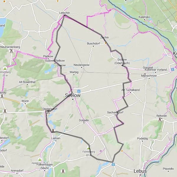 Karten-Miniaturansicht der Radinspiration "Radtour von Zechin nach Letschin" in Brandenburg, Germany. Erstellt vom Tarmacs.app-Routenplaner für Radtouren