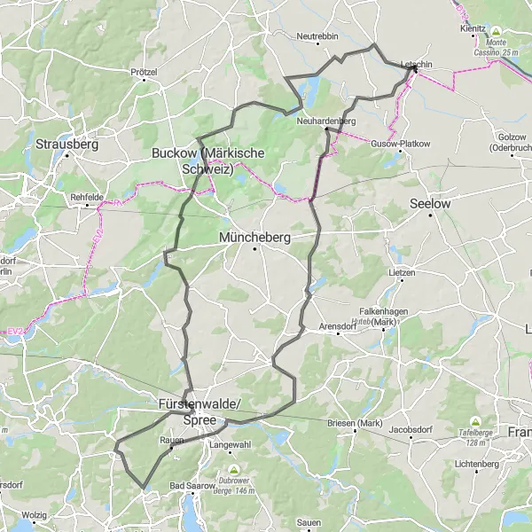 Map miniature of "Countryside Charm: A Road Adventure" cycling inspiration in Brandenburg, Germany. Generated by Tarmacs.app cycling route planner