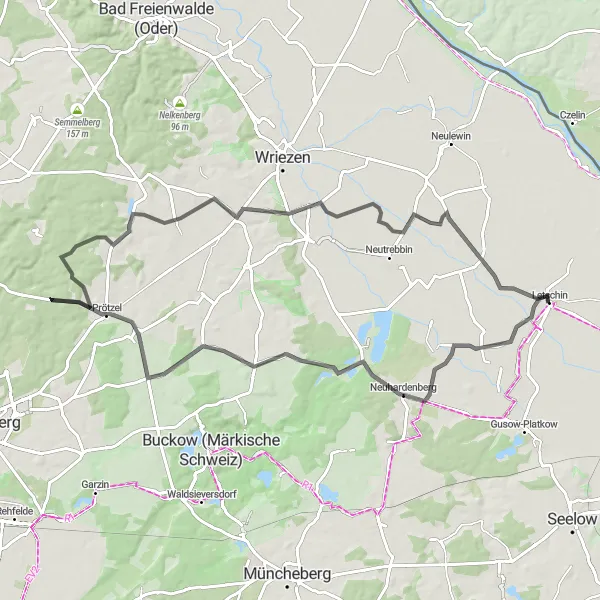 Karten-Miniaturansicht der Radinspiration "Roadtrip von Letschin nach Neuhardenberg und zurück" in Brandenburg, Germany. Erstellt vom Tarmacs.app-Routenplaner für Radtouren