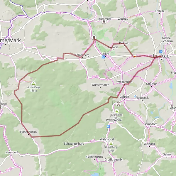 Karten-Miniaturansicht der Radinspiration "Hügelige Landschaften um Hohenbucko" in Brandenburg, Germany. Erstellt vom Tarmacs.app-Routenplaner für Radtouren