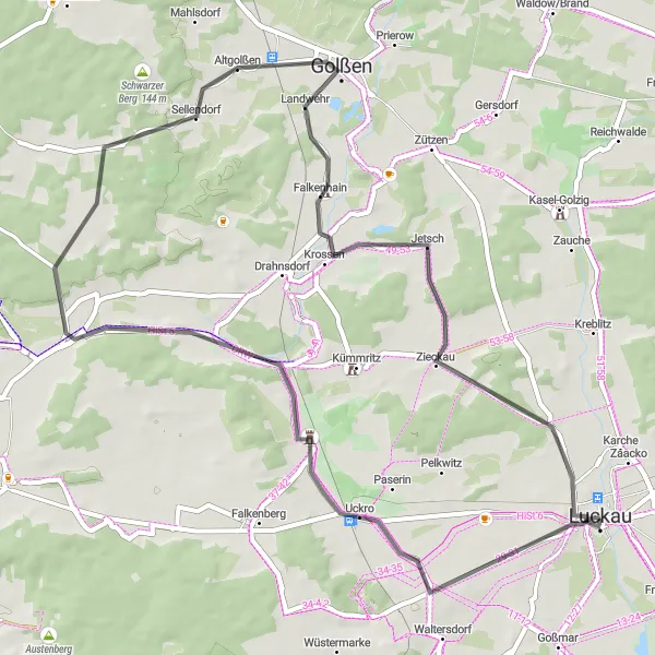 Karten-Miniaturansicht der Radinspiration "Rundfahrt von Luckau nach Pitschen-Pickel und Wierigsdorf" in Brandenburg, Germany. Erstellt vom Tarmacs.app-Routenplaner für Radtouren