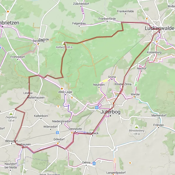 Karten-Miniaturansicht der Radinspiration "Gravelradtour um Luckenwalde" in Brandenburg, Germany. Erstellt vom Tarmacs.app-Routenplaner für Radtouren