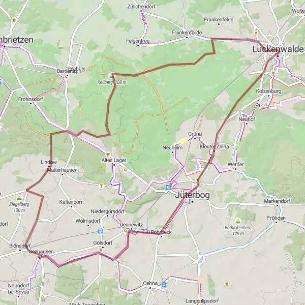 Map miniature of "Hillside Adventure" cycling inspiration in Brandenburg, Germany. Generated by Tarmacs.app cycling route planner