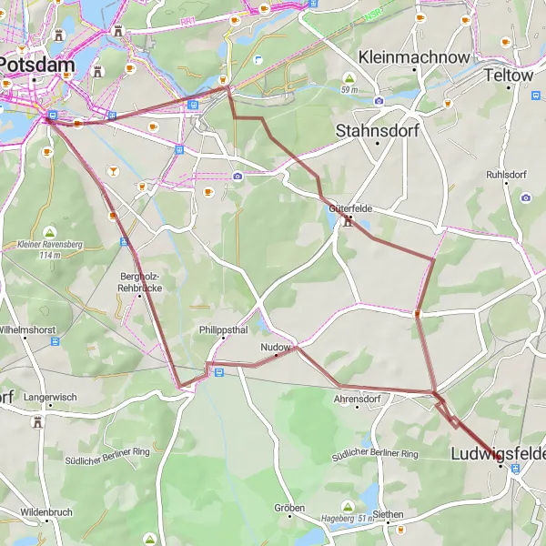 Karten-Miniaturansicht der Radinspiration "Rund um Ludwigsfelde auf Schotterstraßen" in Brandenburg, Germany. Erstellt vom Tarmacs.app-Routenplaner für Radtouren