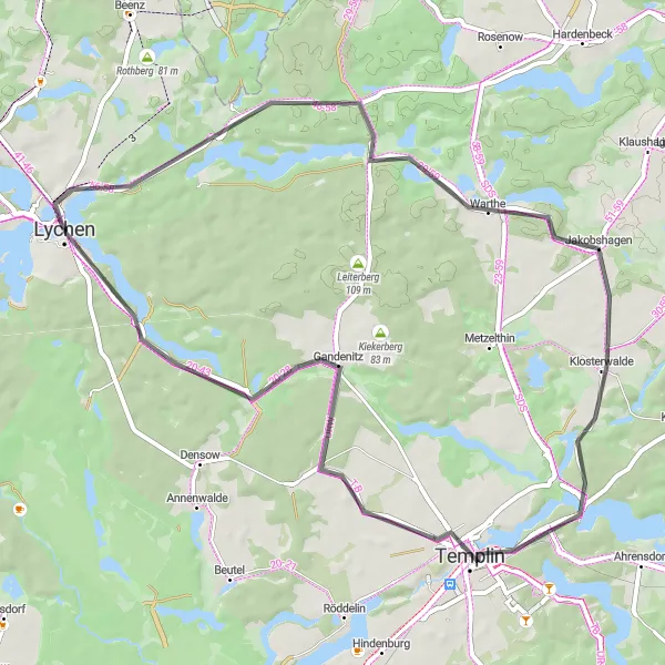 Map miniature of "Templin Adventure" cycling inspiration in Brandenburg, Germany. Generated by Tarmacs.app cycling route planner