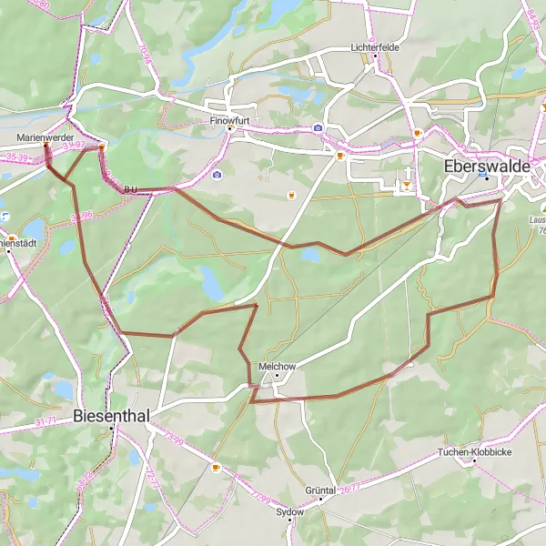 Map miniature of "Marienwerder Loop" cycling inspiration in Brandenburg, Germany. Generated by Tarmacs.app cycling route planner