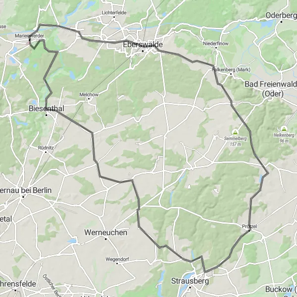 Karten-Miniaturansicht der Radinspiration "Rundfahrroute bei Marienwerder" in Brandenburg, Germany. Erstellt vom Tarmacs.app-Routenplaner für Radtouren