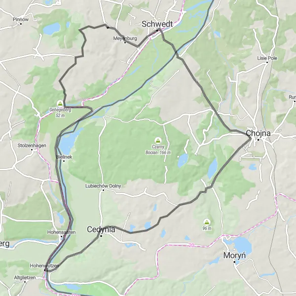 Map miniature of "Meyenburg and Beyond" cycling inspiration in Brandenburg, Germany. Generated by Tarmacs.app cycling route planner