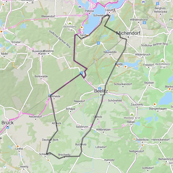 Map miniature of "Brandenburg Road Adventure" cycling inspiration in Brandenburg, Germany. Generated by Tarmacs.app cycling route planner