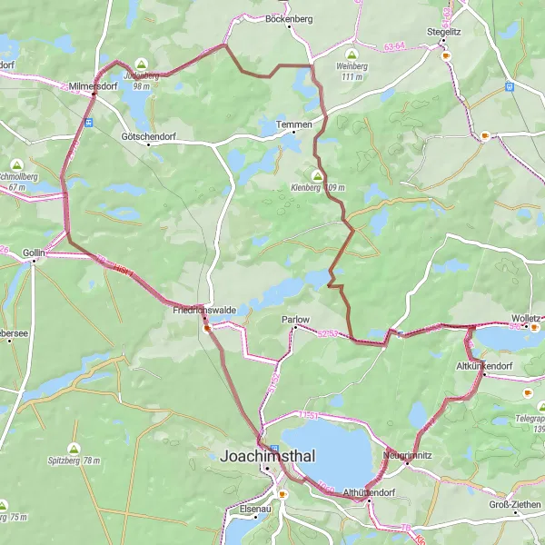 Map miniature of "Gravel Expedition to Hidden Charm" cycling inspiration in Brandenburg, Germany. Generated by Tarmacs.app cycling route planner