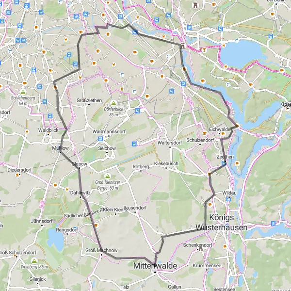 Map miniature of "Schloss Britz & Lauseberg Route" cycling inspiration in Brandenburg, Germany. Generated by Tarmacs.app cycling route planner