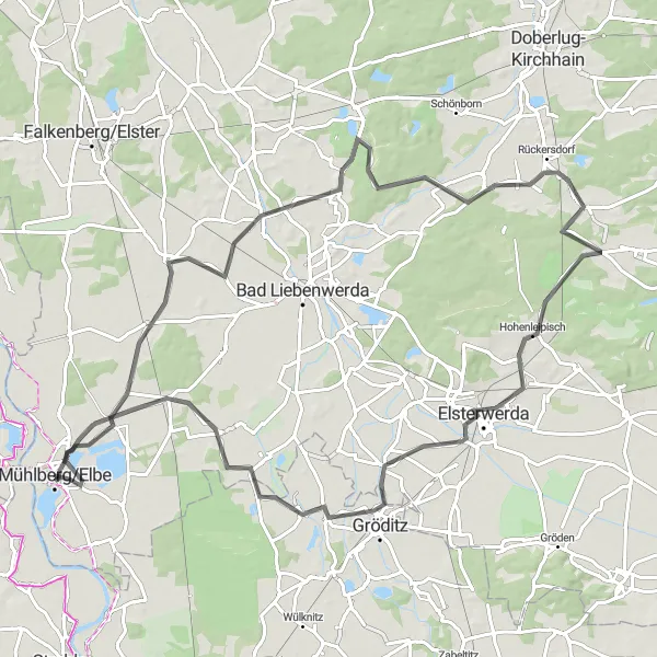 Map miniature of "The Lügenbank and Saxdorf Route" cycling inspiration in Brandenburg, Germany. Generated by Tarmacs.app cycling route planner