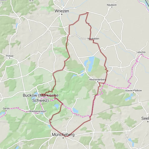 Karten-Miniaturansicht der Radinspiration "Rundfahrt durch Müncheberg und Umgebung" in Brandenburg, Germany. Erstellt vom Tarmacs.app-Routenplaner für Radtouren