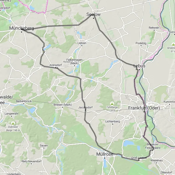 Map miniature of "Loop Through Müncheberg Scenic Road" cycling inspiration in Brandenburg, Germany. Generated by Tarmacs.app cycling route planner