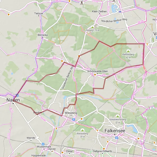 Map miniature of "Gravel Escape: Discover Marwitz" cycling inspiration in Brandenburg, Germany. Generated by Tarmacs.app cycling route planner