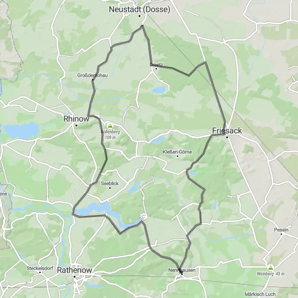 Map miniature of "Scenic Road Tour Around Hohennauener See" cycling inspiration in Brandenburg, Germany. Generated by Tarmacs.app cycling route planner